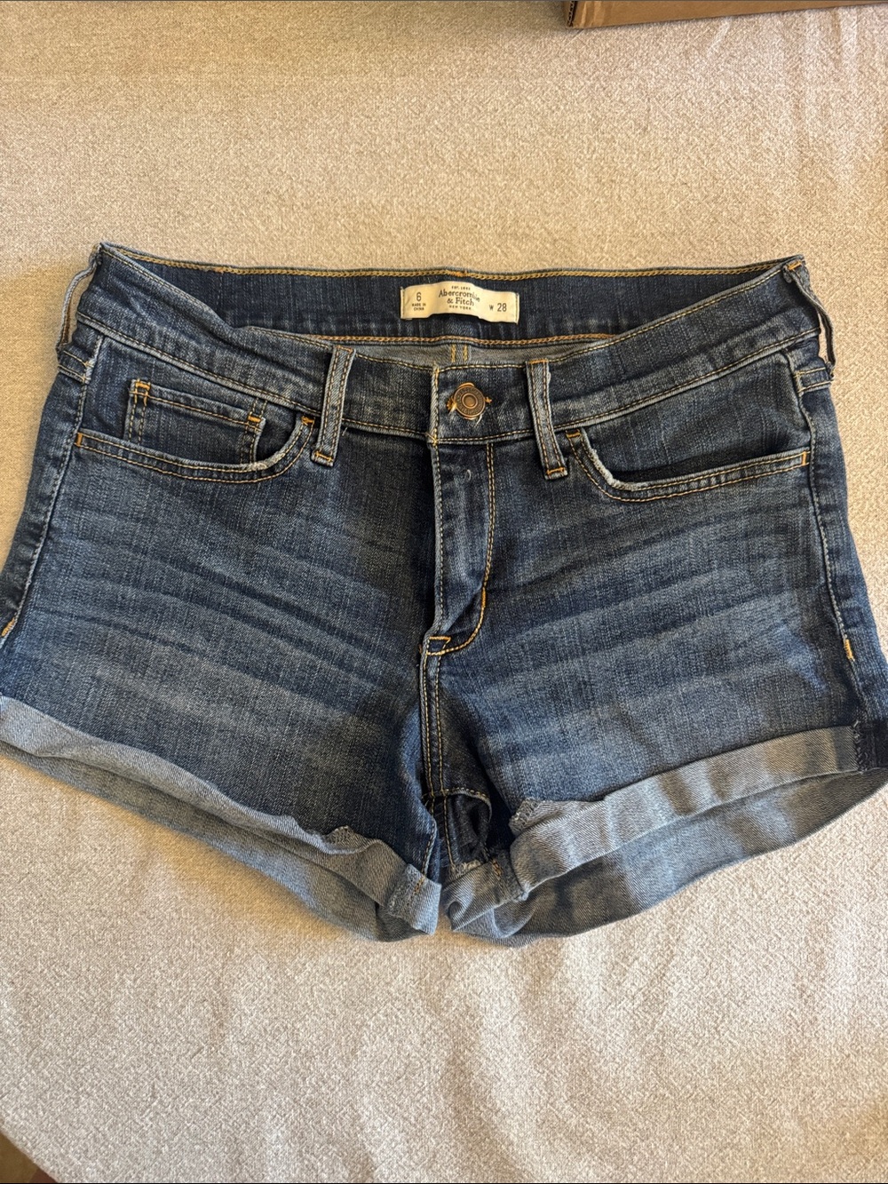 Abercrombie & Fitch Women's Dark Blue Rolled-Hem Denim Shorts